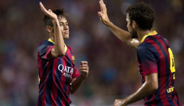 Neymar marca su primer gol con el Barcelona