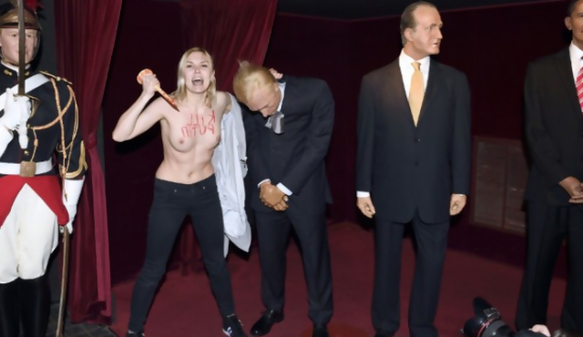 Activista de Femen destruyó a Putin de cera